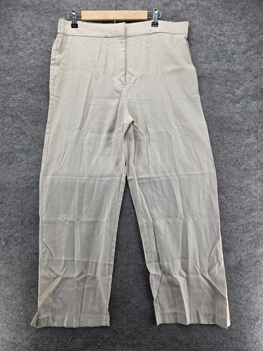 H&M Pants Womens 16 Beige Dress Pants Twill Pleated Elastic Waist Pockets 31 In